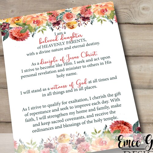New Young Women Theme PRINTABLE / Updated YW Theme / LDS - Etsy