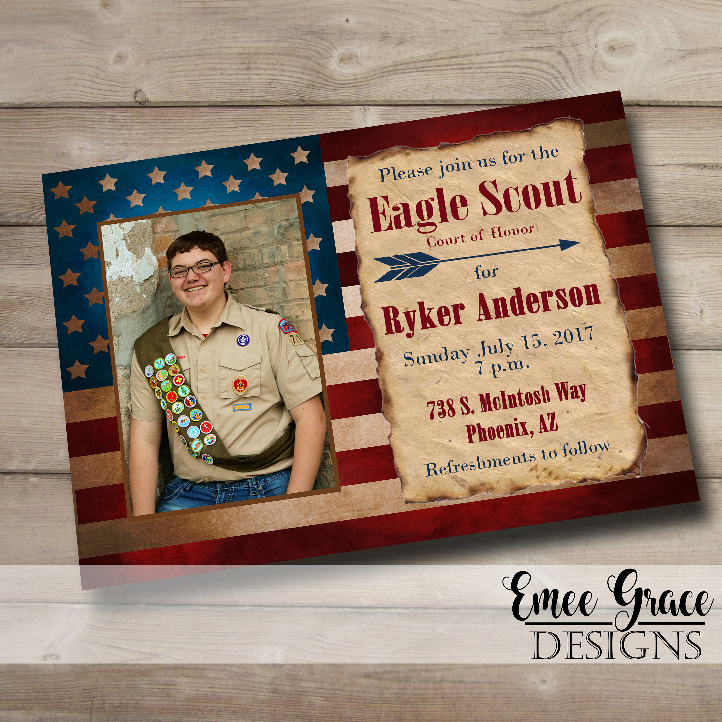 Patriotic Eagle Court of Honor Invitation Printable Announcement Eagle