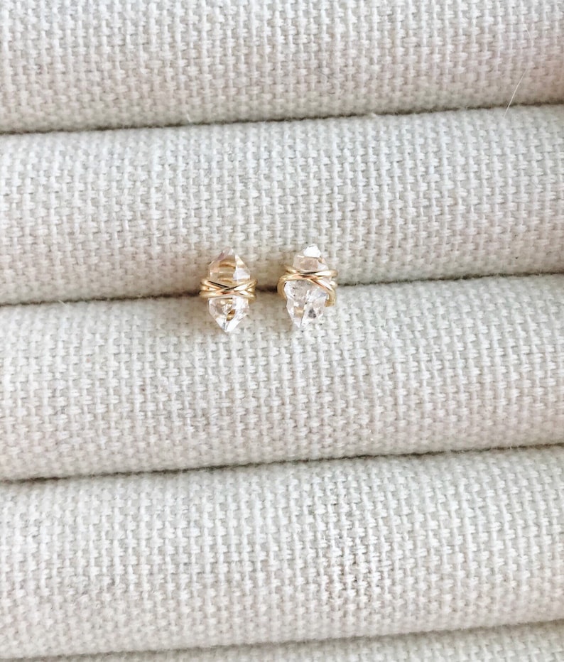 Herkimer Diamond Stud Earrings // Minimalist Earrings // Gemstone Earrings //Southern Wire // Herkimer Diamond Jewelry 