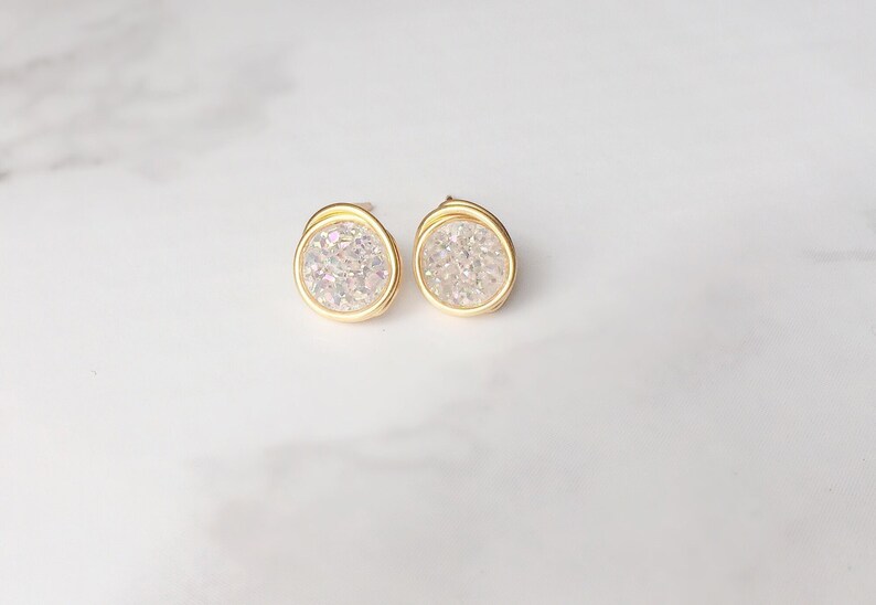 White Druzy Studs
