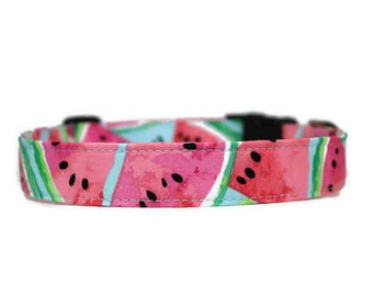 Watermelon Dog Collar, Summer Cat Collar, Made To Order - Available in Buckle or Martingale or Chain Martingale or Breakaway Cat Collar