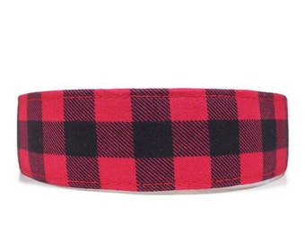 Red and Black Buffalo Plaid Custom Handmade Dog Collars & Cat Collars – Buckle, Martingale, Chain Martingale