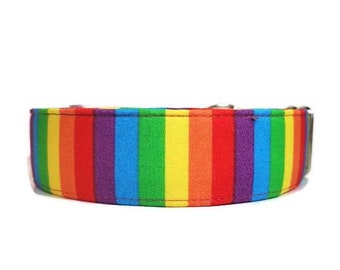 Pride Rainbow Dog Collar, Cat Collar, Made To Order - Available in Buckle or Martingale or Chain Martingale or Cat Collar