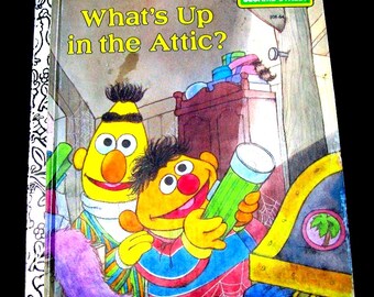WHAT'S UP In The ATTIC? (1987) Vintage Sesame Street Little Golden Book - Excellent Condition - Hard Cover