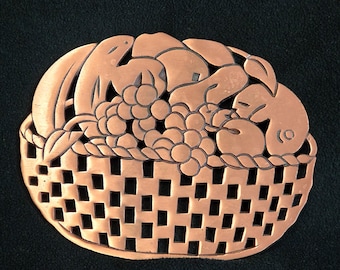 Vintage 1980's Trivet - Copper Over Cast Iron - Fruit Basket Design By Himark