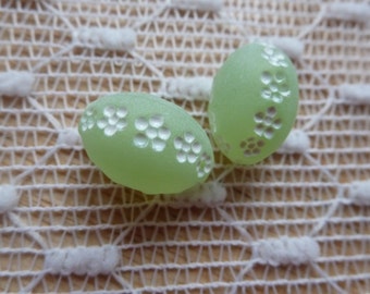 2 Vintage Green and White Beads