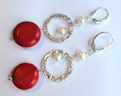 Coral, Pearl and Sterling Silver Earrings