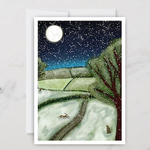 Hare Christmas Card, Recycled Eco Friendly Festive Greetings Card, winter landscape