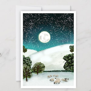 Sheep in a field Christmas Card, Recycled Eco Friendly Festive Greetings Card, Winter Landscape