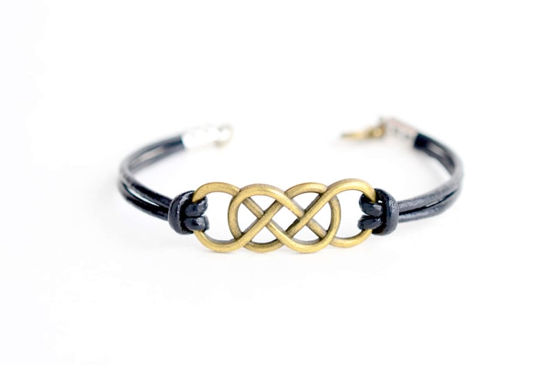 bohemian jewelry unisex jewelry double infinity charm bracelet Celtic knot leather bracelet antiqued brass boho bracelet leather cord