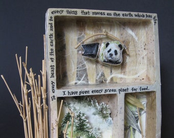 Bamboo and Panda; habitat box with pin/pendant