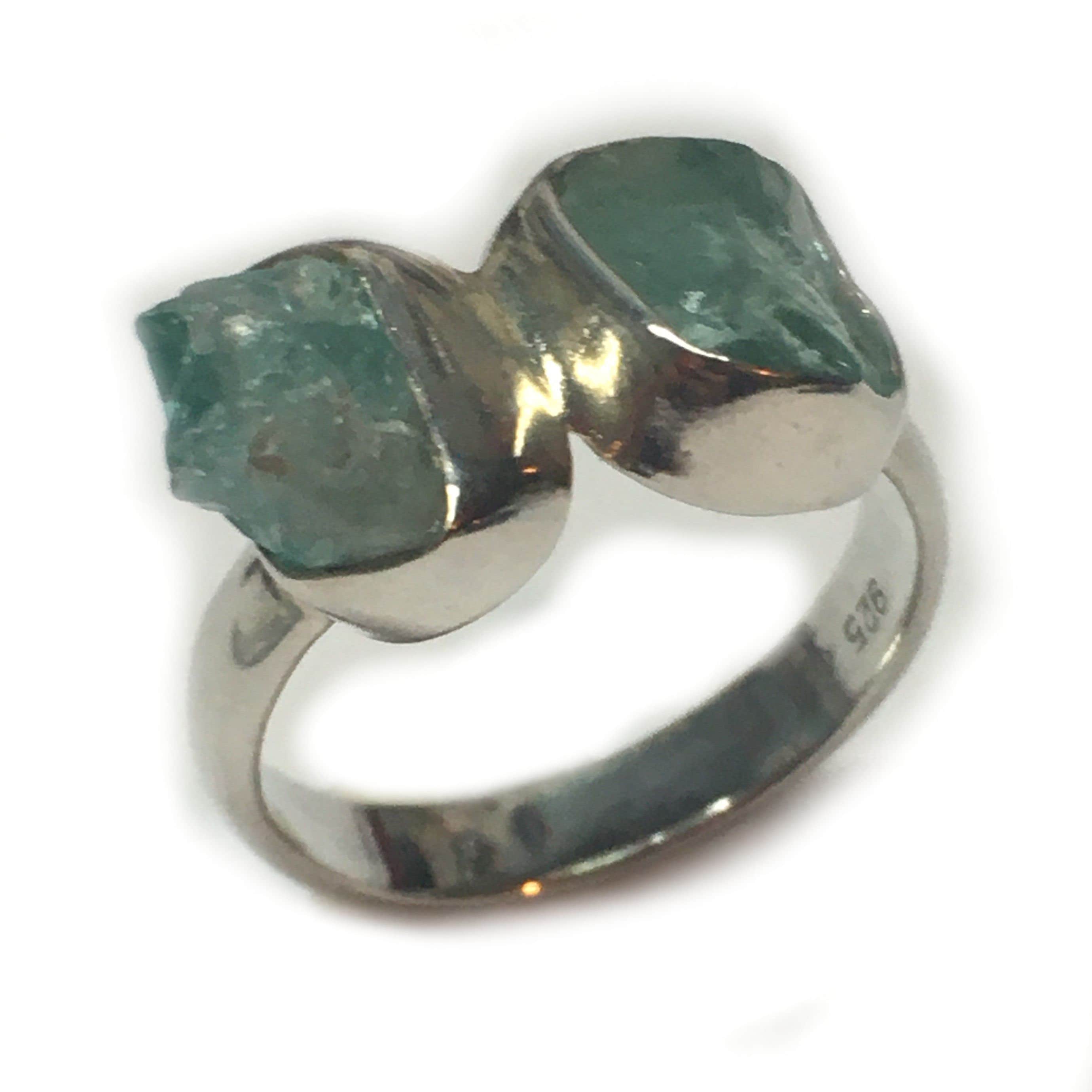 Luna Faceted Blue Apatite and Sterling Silver Hammered Ring