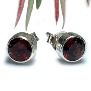 Red Garnet Studs 925 Sterling Silver, January Birthstone Earrings, red gemstone studs