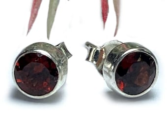 Red Garnet Studs 925 Sterling Silver, January Birthstone Earrings, red gemstone studs