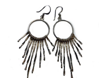 Massive Dangely Creole Silver Earrings for women, Handmade Boho Earrings