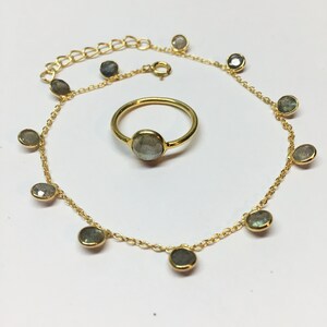 Fine Labradorite bracelet in Sterling Silver with gold plating,
