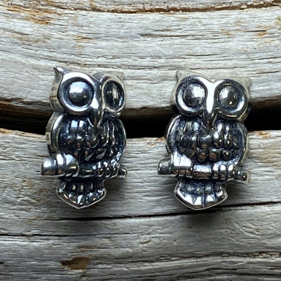 Cute Owl Earrings Post Stud 6mm Antiqued Sterling Silver Cute Owl Earrings Post Stud 6mm Antiqued Sterling Silver