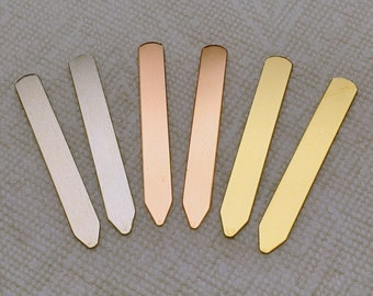 Collar Stays Brass, Copper, Stainless or Aluminum, 3/8" x 2 3/4", (10-100) Engraving or  Hand Stamping Supplies