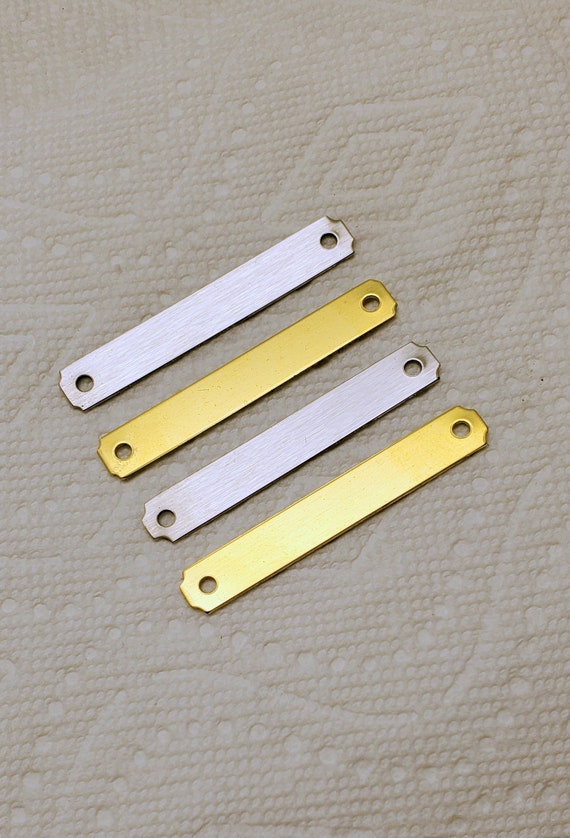 Valerie's Brass tags, notched corners 3/8 x 2.5, (2) holes, READY to  STAMP or ENGRAVE