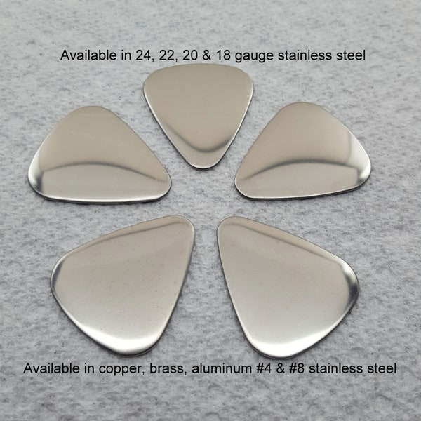 Guitar picks Stainless FINISHED EDGES (10-400) 24, 22, 20 or 18 gauge #8 (MIRROR) stainless steel w/pvc film Engraving or Hand Stamping
