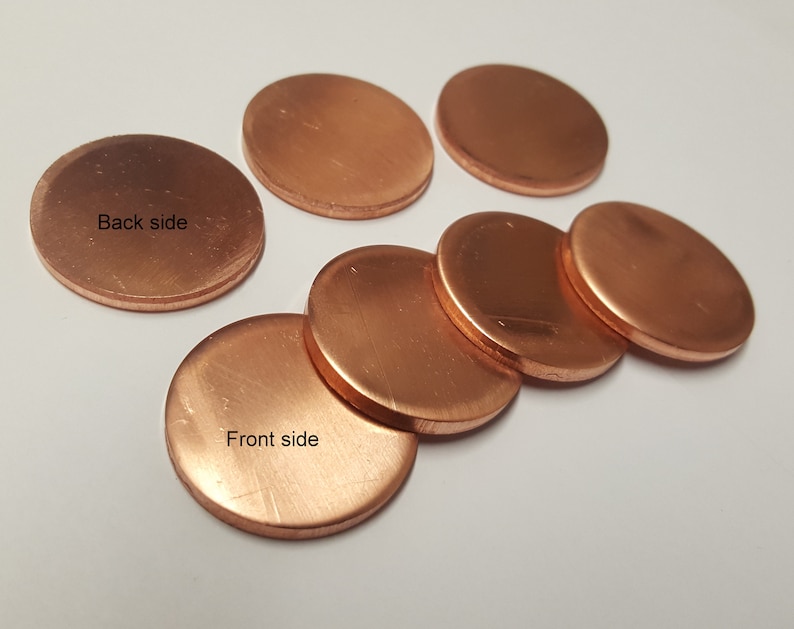 Copper 1/8 thick discs, 3/4 to 2 5-400 RAW/FINISHED Blanks, Finishing options, Engraving and Hand Stamping Supplies image 4