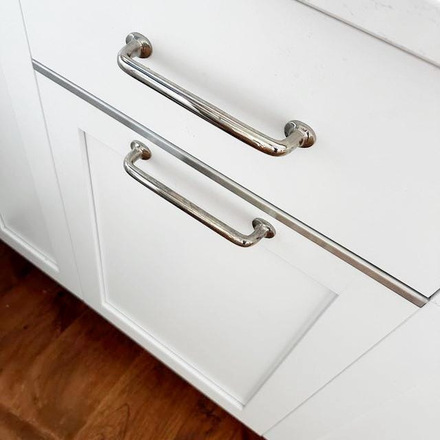 Karla's Stainless Steel angle drawer edge protector, made to fit a drawer front measuring 19" x 3/4" with 3/4"  face protection