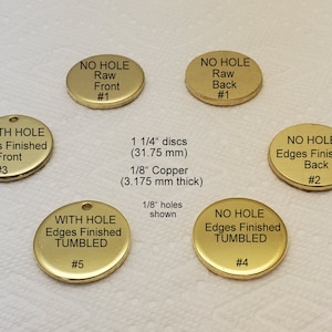 Brass 1/8" thick discs, 1/2" to 2" (5-200) RAW/FINISHED Blanks, Finishing options, Hand Stamping Supplies, Engraving supplies