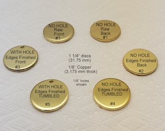 Brass 1/8" thick discs, 1/2" to 2" (5-200) RAW/FINISHED Blanks, Finishing options, Hand Stamping Supplies, Engraving supplies