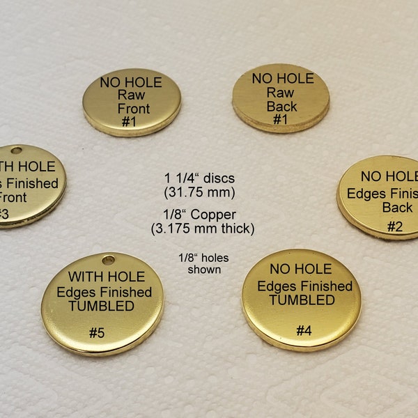 Brass 1/8" thick discs, 1/2" to 2" (5-200) RAW/FINISHED Blanks, Finishing options, Hand Stamping Supplies, Engraving supplies