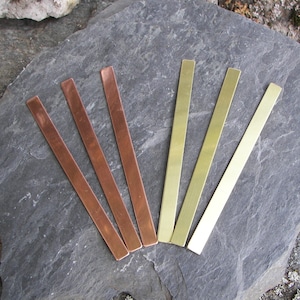 Copper or brass 1/4&quot; cuffs, 1/4&quot; x 6&quot; 16 gauge, 48 oz. copper or 16 gauge brass finished strips, Engraving or Stamping Blanks