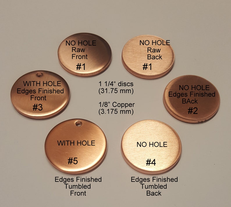 Copper 1/8 thick discs, 3/4 to 2 5-400 RAW/FINISHED Blanks, Finishing options, Engraving and Hand Stamping Supplies image 1