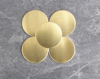 Brass (5-400) 1.125" round discs, circles FINISHED EDGES w/pvc protection Smooth Blanks, Hand Stamping Supplies, For Hand Stamping