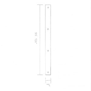 May include: A hand-drawn sketch of two parallel rectangular pieces with four holes each. The longer side is 55 5/8 inches, and the width is 1 inch. The sketch is on a white background.