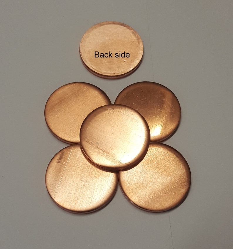 Copper 1/8 thick discs, 3/4 to 2 5-400 RAW/FINISHED Blanks, Finishing options, Engraving and Hand Stamping Supplies image 3