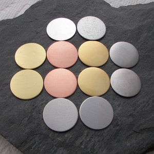 Sampler (12) 1&quot; round metal discs, circles-2 each metal, Hand Stamping Supplies, For Hand Stamping