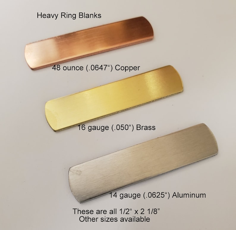 Ring Blanks 1/2 X 2 1/2 Thick Copper, Brass or Aluminum Ring Blanks, 5