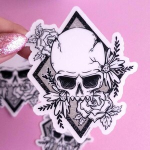 Skull flower sticker/Skulls and Flowers/Skull art/Gift ideas/Stocking Stuffer/Gothic art/Dark art/Halloween/Creepy skull/Gift ideas