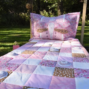 set of quilt and pillow dragonfly circle applique patchwork single bed quilt