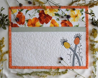 placemats by Kajura flower applique quilting quilts table linens set orange white