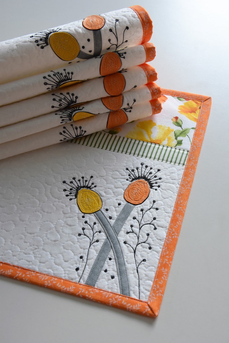 Placemats by Kajura Flower Applique Quilting Quilts Table Linens Set