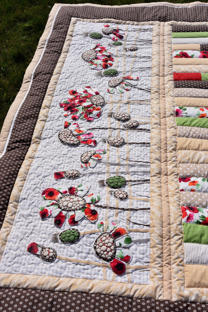 King Size Quilt Sofa Quilts With Flower Applique Kajura Design Etsy