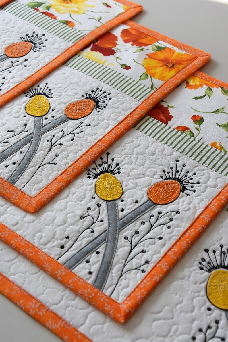 Placemats by Kajura Flower Applique Quilting Quilts Table Linens Set