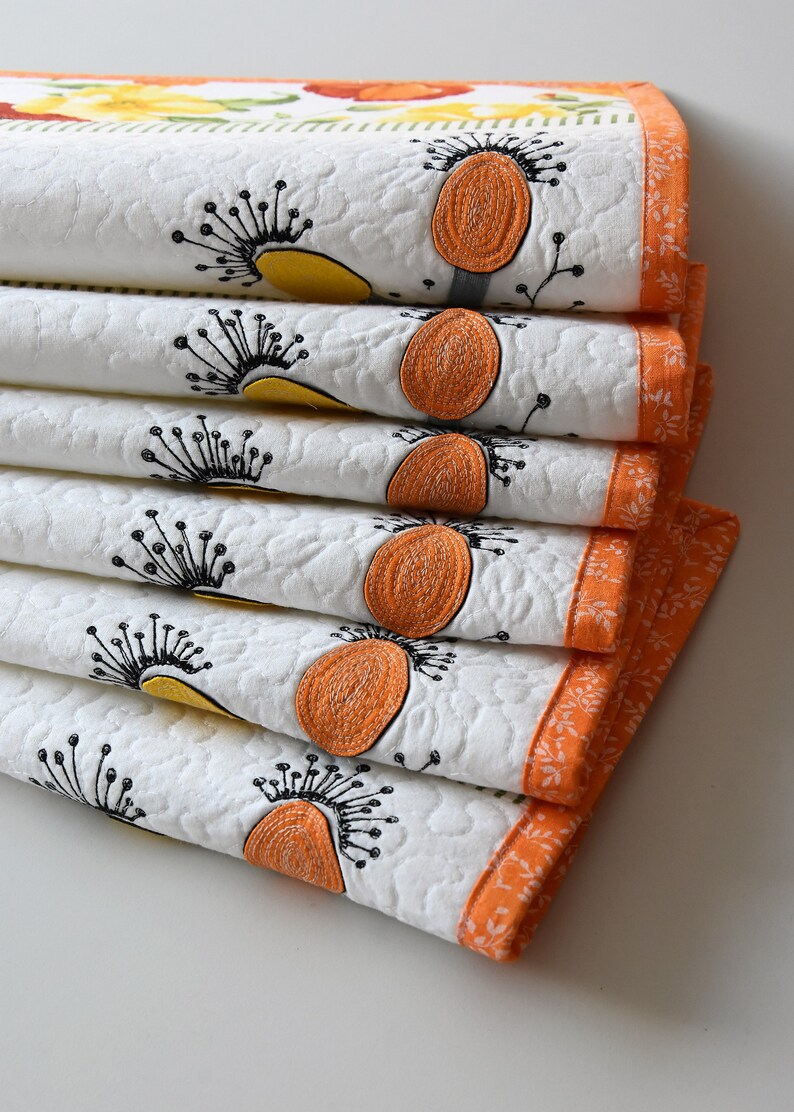 Placemats by Kajura Flower Applique Quilting Quilts Table Linens Set