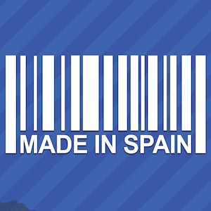 Peut inclure: Autocollant de code-barres blanc avec le texte "MADE IN SPAIN" sur fond bleu.