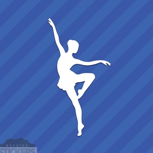 Puede incluir: Silueta blanca de una bailarina en una pose de baile sobre un fondo a rayas azul y blanco.