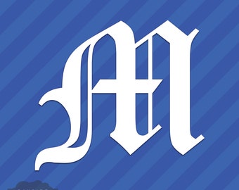 Old English Letter M Initial Vinyl Decal Sticker Diploma Font