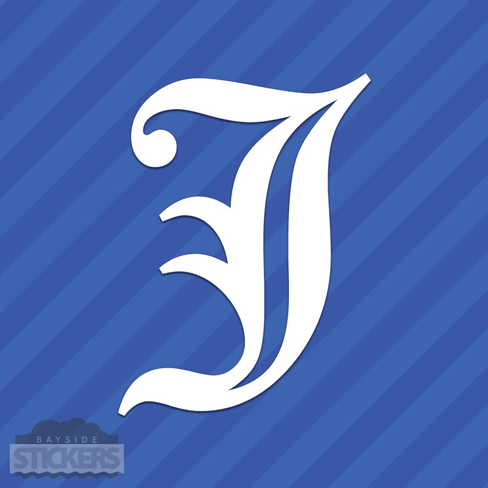 Old English Letter J Initial Vinyl Decal Sticker Diploma Font Etsy