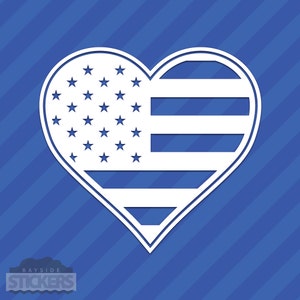 American Flag Heart Love Vinyl Wall Decal Sticker Patriotic United States
