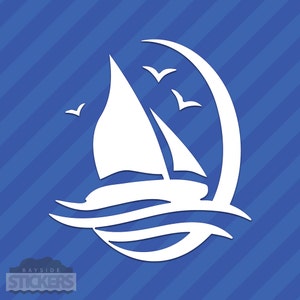 Sail Boat Vinyl Decal Sticker Deep Sea Fish Fishing Ocean Boating