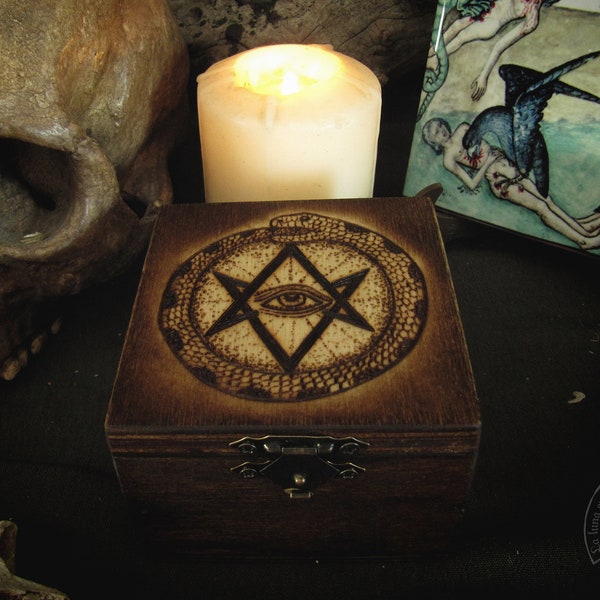 Little wood burned box - Thelema Ouroboros -